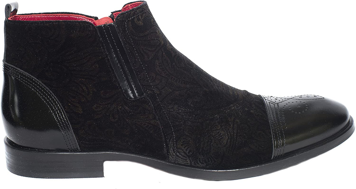 Giovanni Conti 3741-02 Black Pattern Suede/Leather Ankle Zip 