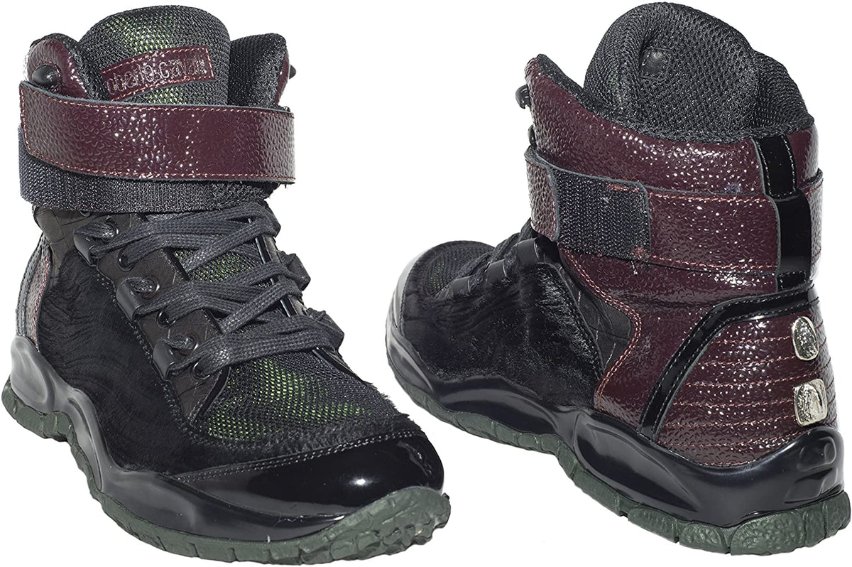 イタリア製 roberto cavalli レース 40 ROBERTO CAVALLI 4187 Black Bordo Leather Multi Pattern High Top