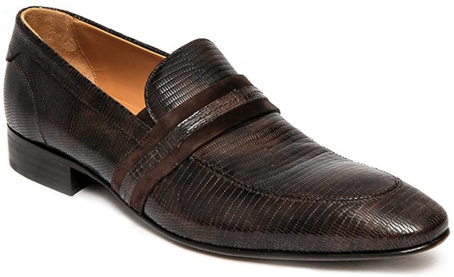Conti 2533-01 Brown Snake Skin Pattern Leather Slip On Loafers