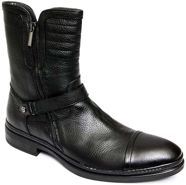 Giovanni Conti 3315-01 Black Leather Zip Up High Rise Boots