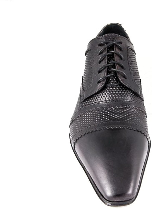 Jo Ghost 2854 BIS Black Leather Debossed Pattern Lace Up Shoes