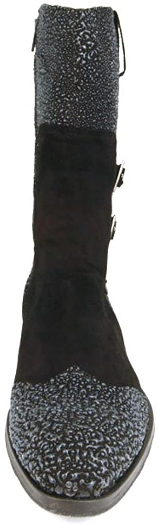 Carlo Ventura 2821 Black Suede Caviar Leather High Rise Boots