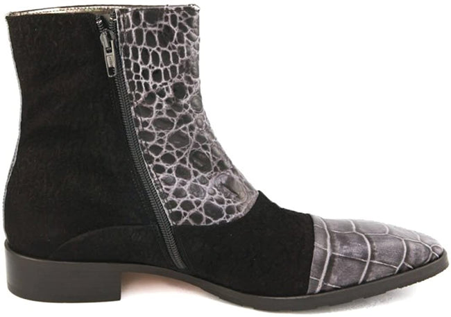 Carlo Ventura 2832 Black Ankle Suede Crocodile Trim Boots Leather Combo