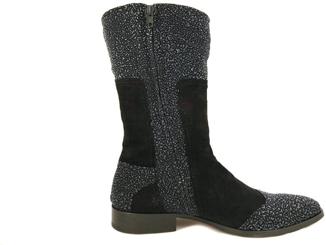 Carlo Ventura 2821 Black Suede Caviar Leather High Rise Boots