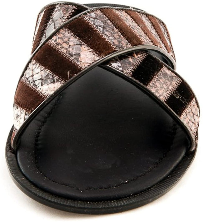 Giovanni Conti Brown Snake Print Velour Leather Sandals