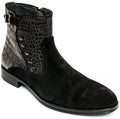 Giovanni Conti 3338-01 Black Suede Leather Crocodile Print Leather Zip Up Boots