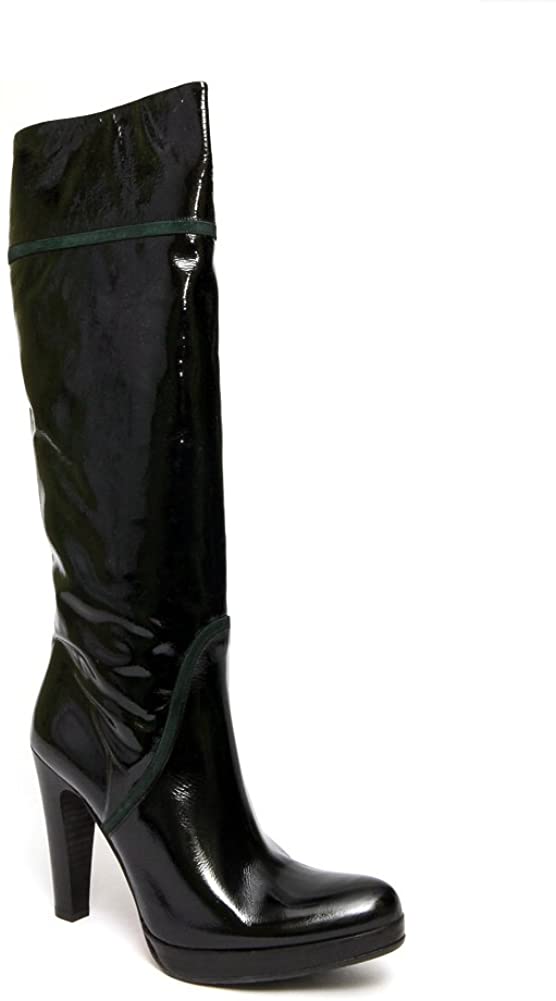 ALBANO Black Patent Leather Knee-high Heeled Boot.