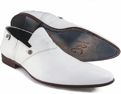 Roberto Guerrini White Leather Slip On Loafers