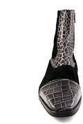 Carlo Ventura 2832 Black Ankle Suede Crocodile Trim Boots Leather Combo