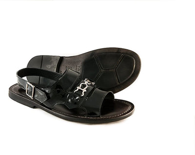 Rossi RS801 Black Patent Leather Back Buckle Sandals