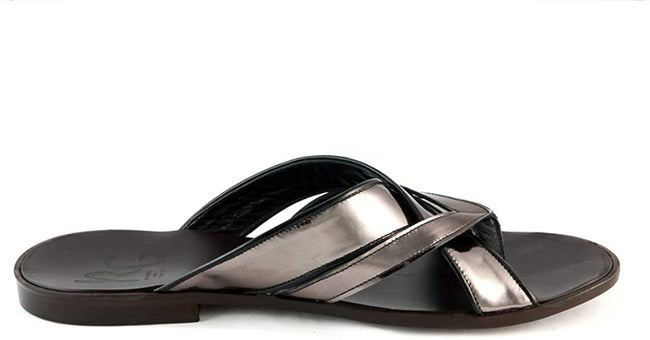 Roberto Guerrini Silver Criss Cross Leather Sandals