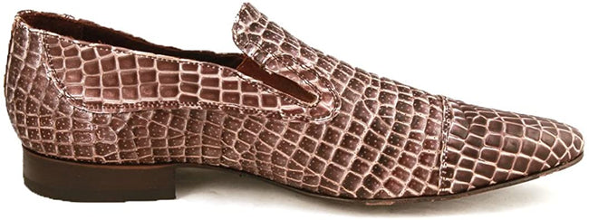 Carlo Ventura 2406 Brown Leather Crocodile Print Slip On Loafers