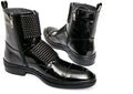 Giovanni Conti 3320-01 Black Leather Zip Up Metallic Strap Decor Boots