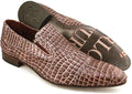 Carlo Ventura 2406 Brown Leather Crocodile Print Slip On Loafers