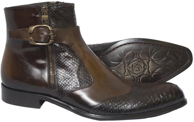 Jo Ghost 526 M Brown Leather Buckle Zip Up Boots