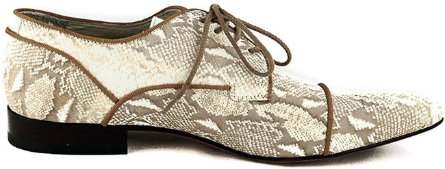 Carlo Ventura 2248 Beige Leather Python Laser Print Lace Up Shoes