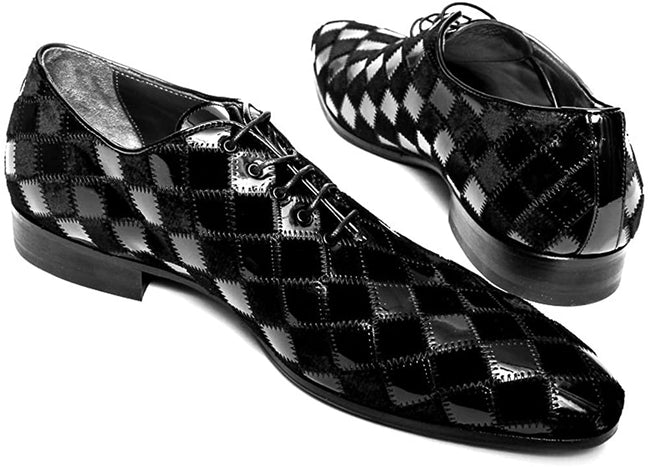 Giovanni Conti 2866-014 Black Diamond Patent Leather Velour Lace Up Shoes