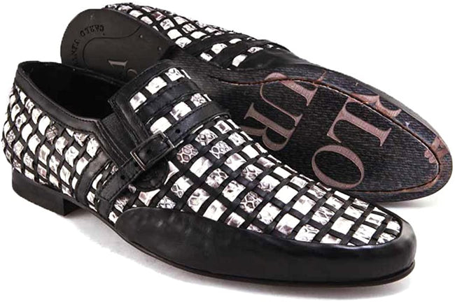 Carlo Ventura 2432 Leather and Snake Skin Slip On Loafers