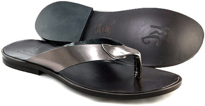 Roberto GuerriniS-505 Gray Pewter Leather Thongs Sandals