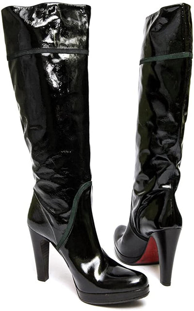 ALBANO Black Patent Leather Knee-high Heeled Boot.