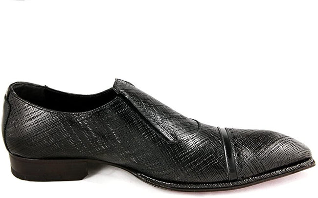 Jo Ghost 2054 Black Leather Patent Accent Slip On Loafers