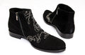 Giovanni Conti 3331-02 Black Suede Decorative Micro Metal Zip Up Boots