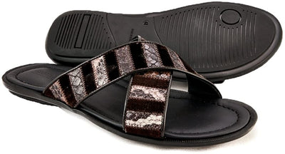 Giovanni Conti Brown Snake Print Velour Leather Sandals