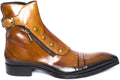 Jo Ghost 3207M Cognac Brown Buttoned Double Zipper High Rise Boots
