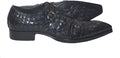 Jo Ghost 1828 Black Crocodile Print Leather Triple Buckle Zipper Slip On Loafers