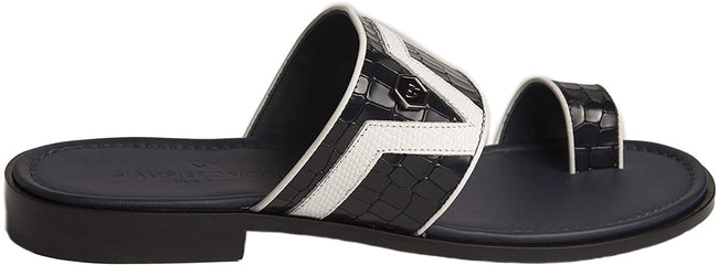 Giampiero Nicola 5396 Navy Blue/White Leather Push In Toe Sandals