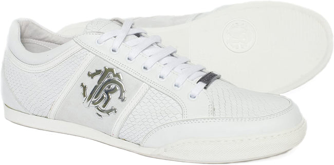 Roberto Cavalli 02894 White Leather Logo Low Top Lace Up Sneakers
