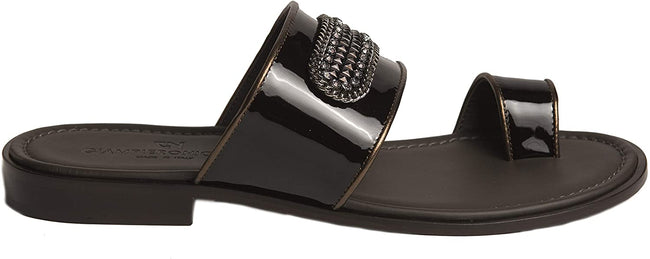 Giampiero Nicola 5431B Black Patent Leather Swarovski Crystal Sandals