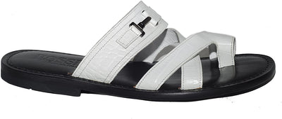 Rossi RS805 White Leather Buckle Decor Push In Toe Sandals