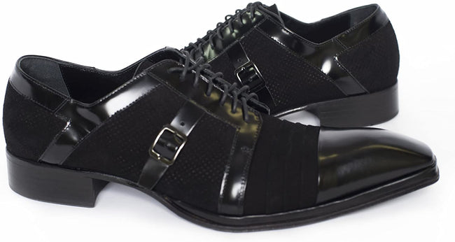 Jo Ghost 3746M Black Suede Leather Buckle Lace Up Shoes