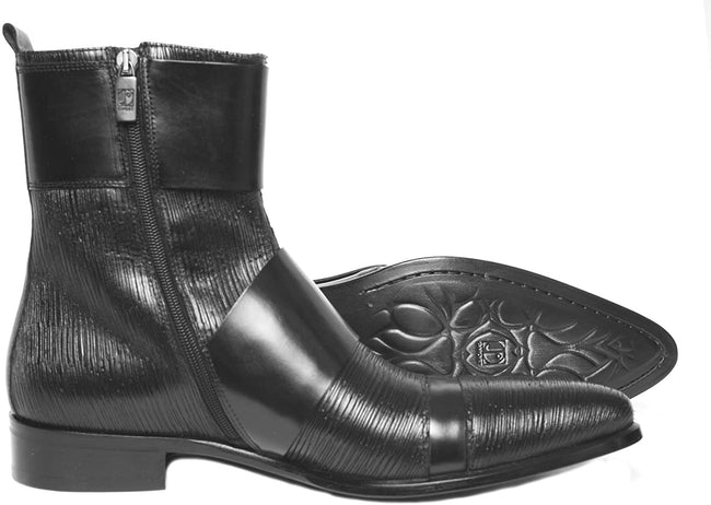 Jo Ghost 258 M Black Laser Cut Leather Strap Side Zipper Boots
