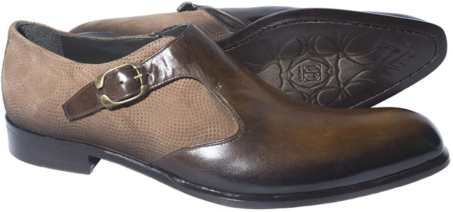 Jo Ghost 523M Brown Leather Zipper Buckle Loafers