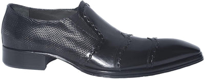 Jo Ghost 458M Black Leather Twirl Stitching Slip On Loafers