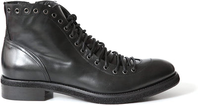 Jo Ghost 1838 Italian Black Leather Lace Up Boots With Zipper