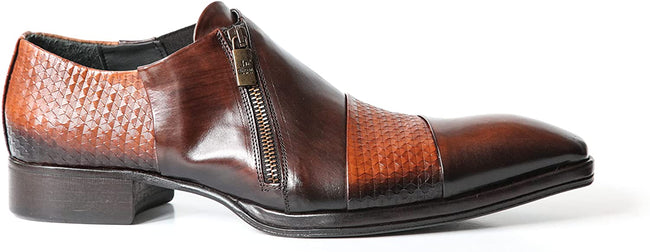 Jo Ghost 2537 Italian Cognac Combo Leather Shoes with Zipper