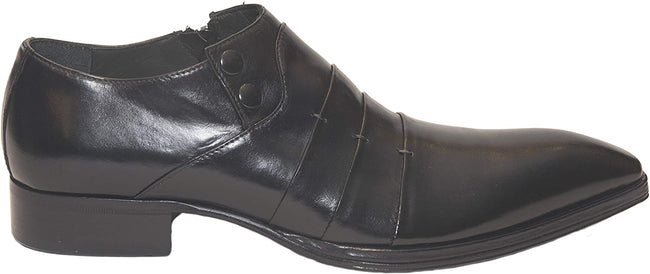 Jo Ghost 1830 Black Leather Buttoned Zipper Loafers