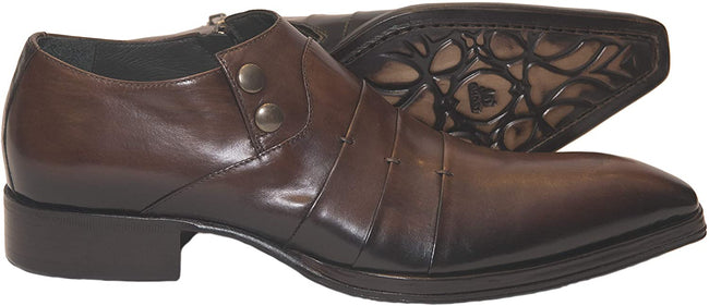 Jo Ghost 1830 Brown Leather Buttoned Zipper Loafers