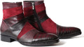 Jo Ghost 3837 Italian Burgundy Combo Croc Print Leather And Suede Boots With Zip