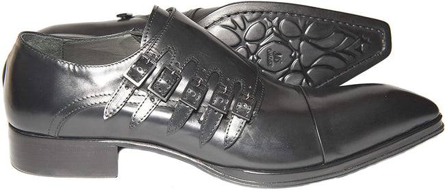 Jo Ghost 1552 Italian Black Leather Shoes with Zipper & Buckles