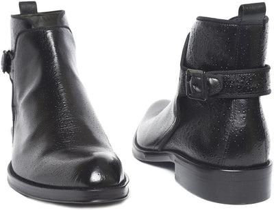 Jo Ghost 292 M Black Leather Strap Zip Up Boots