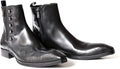 Jo Ghost 2720 Italian Black Laser Print Leather Boots With Zipper And Buttons