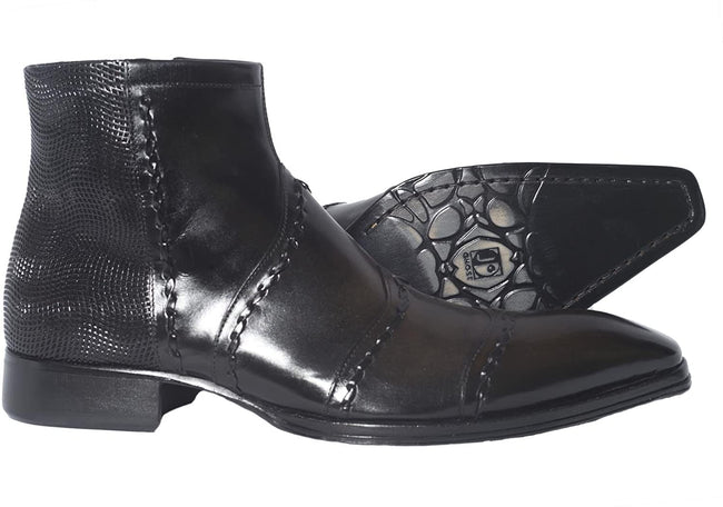 Jo Ghost 46217 Black Leather Stitched Decor Zip Up Boots