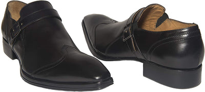 Jo Ghost 2132 Black Leather Buckle Slip On Loafers
