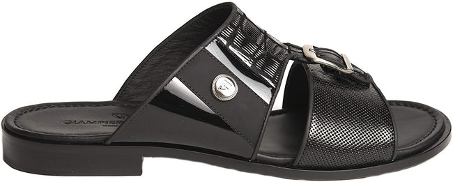 Giampiero Nicola 5447 Black Leather Buckle Decor Sandals