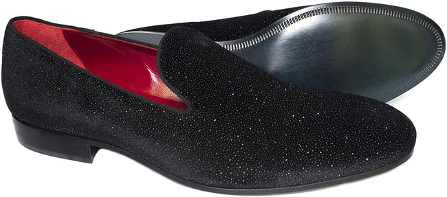 Giovanni Conti 3405-15 Black Decorated Leather Slip On Loafers