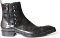 Jo Ghost 2720 Italian Black Laser Print Leather Boots With Zipper And Buttons